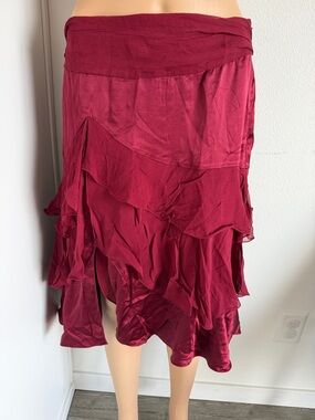 Y2k Vintage The Limited Wine Red High-Low Ruffled Skirt